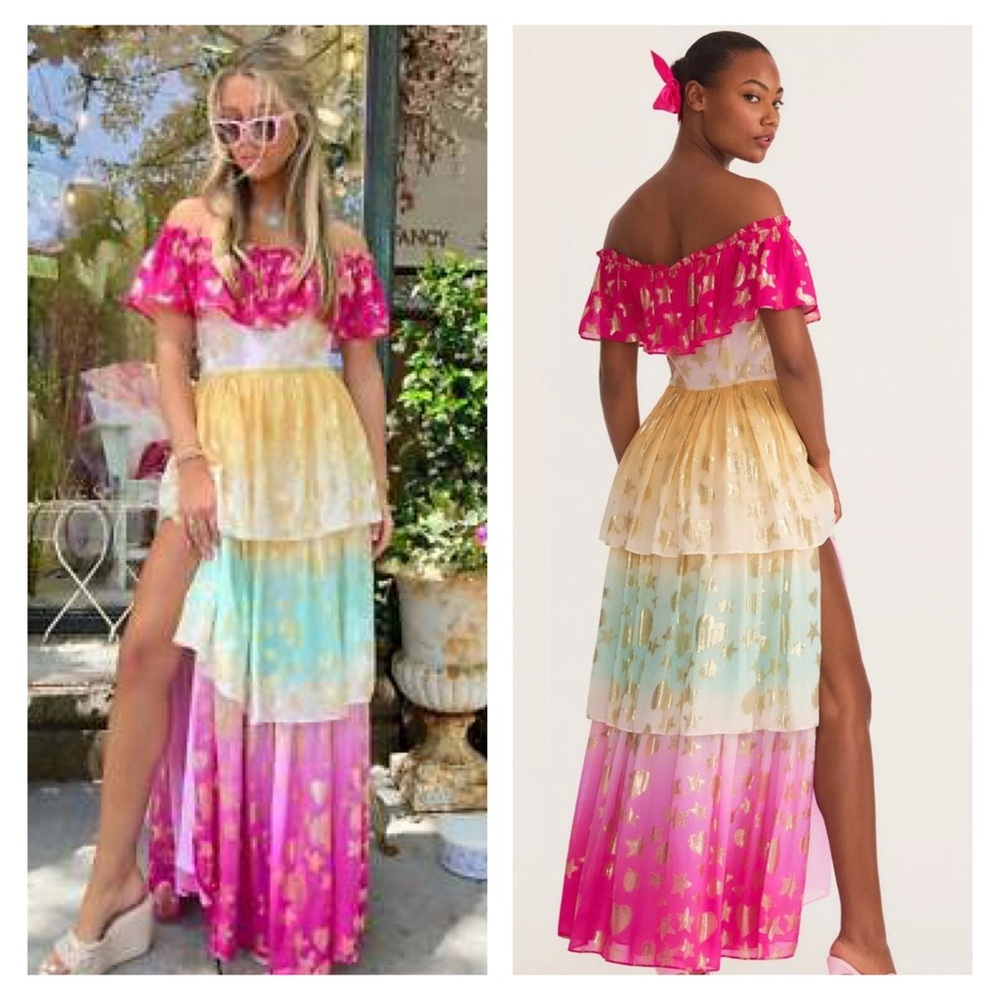 LOVESHACKFANCY Vynne Ombré Tiered Maxi Dress Star Print SZ 4